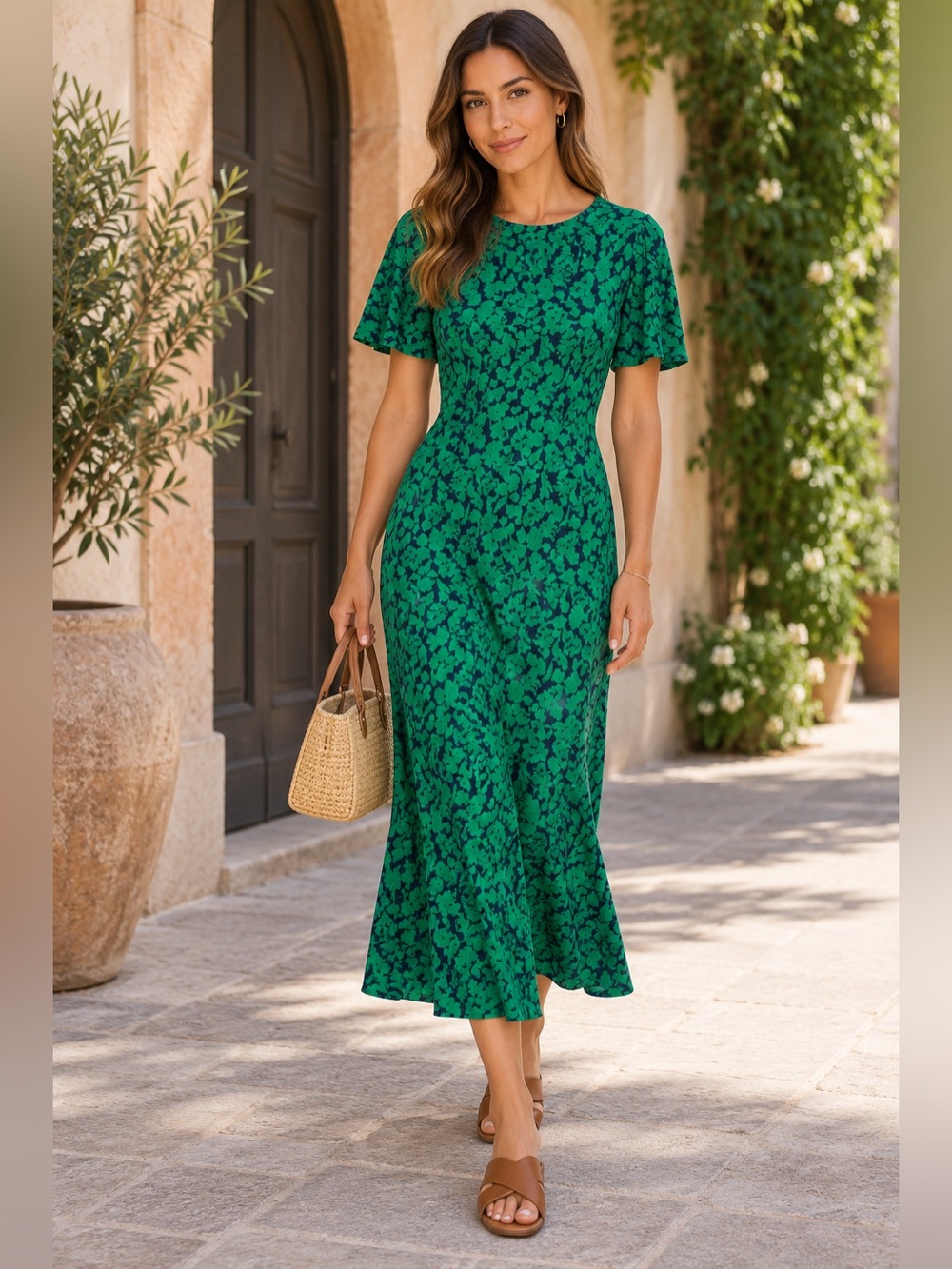Boden Blue Green Floral Long Dress size 10 R